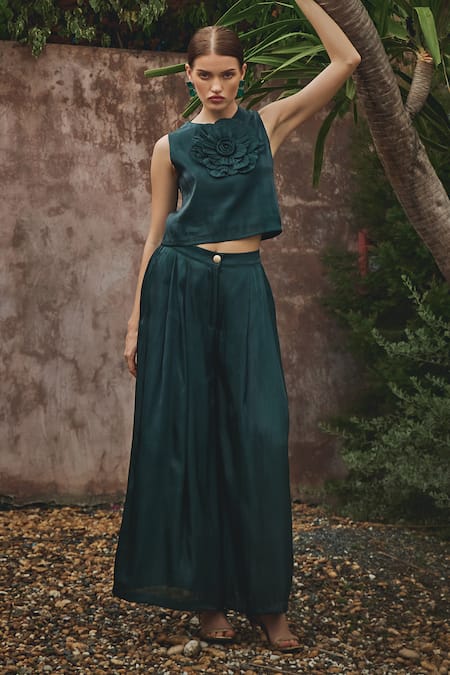 HOUSE OF FETT Diana Applique Embroidered Crop Top & Trouser Set 