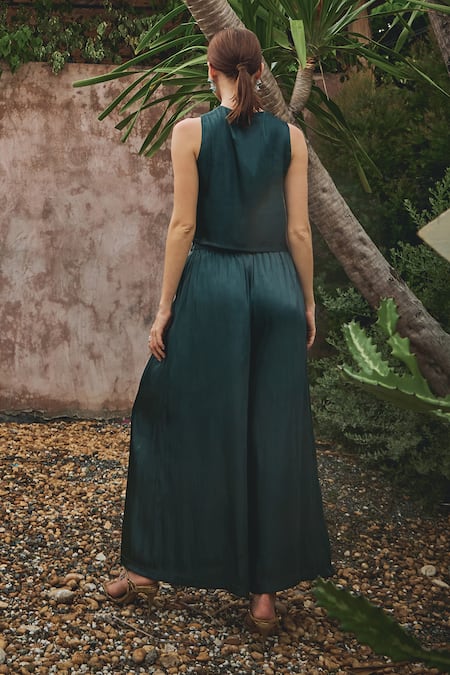 House Of Fett Diana Applique Embroidered Crop Top & Trouser Set 