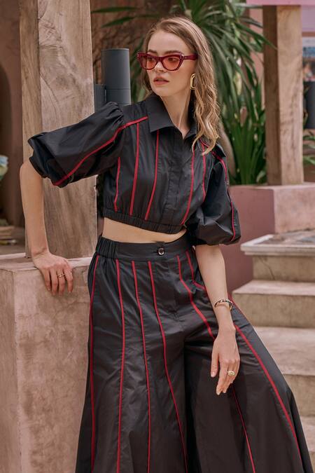 Buy House Of Fett Black Cotton Collared Nate Pipe Embellished Top And Pant Set Online at Aza Fashions Buy_House Of Fett_Black Cotton Collared Nate Pipe Embellished Top And Pant Set_Online_at_Aza_Fashions