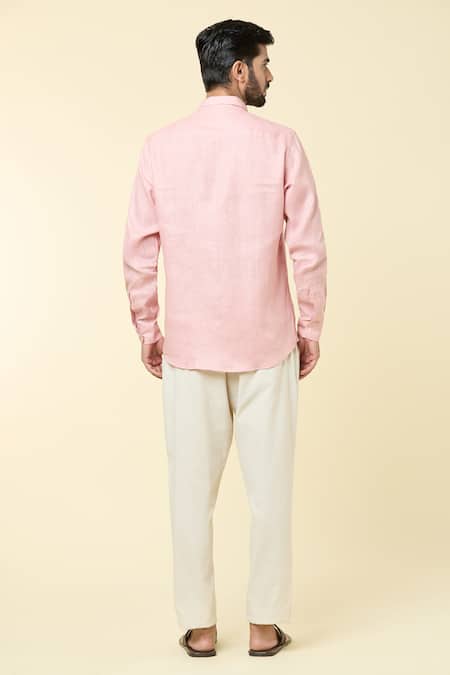 Shop_Arihant Rai Sinha_Pink Linen Shirt _at_Aza_Fashions