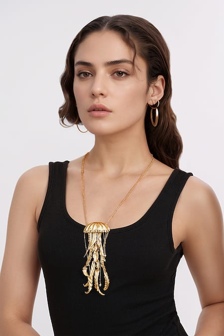 Rahul Mishra Jelly Fish Long Carved Pendant Necklace 