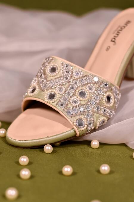 Around Always_Green Cut Work, Mirrors, Pearls Akriti Heels_Online_at_Aza_Fashions