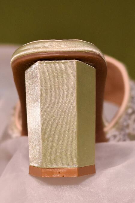 Buy_Around Always_Green Cut Work, Mirrors, Pearls Akriti Heels_Online_at_Aza_Fashions