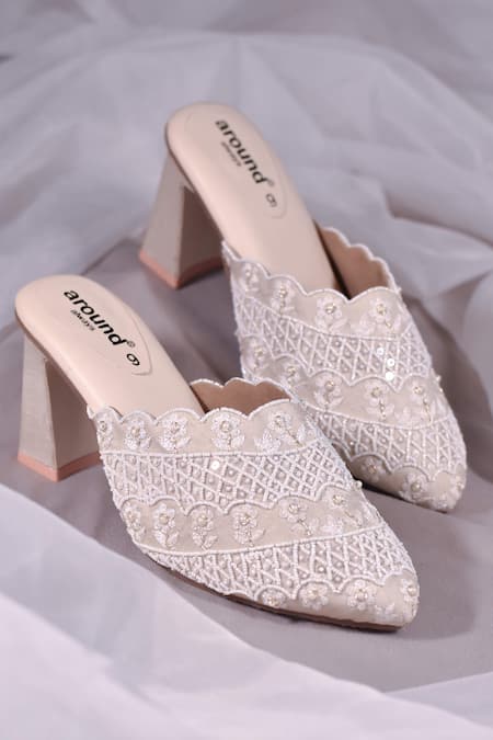 AROUND ALWAYS Celeste Floral Cutwork Mule Heels 