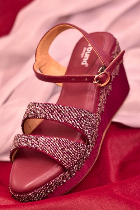 Around Always Maroon Embroidery Garnet Waterfall Heels Online at Aza Fashions Around Always_Maroon Embroidery Garnet Waterfall Heels _Online_at_Aza_Fashions