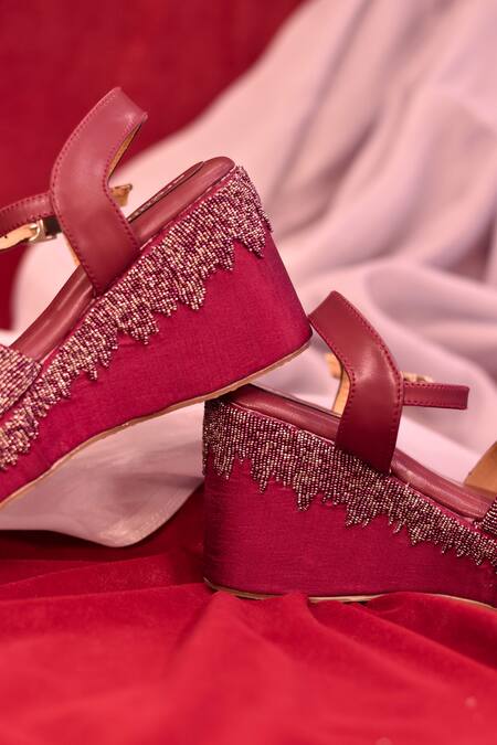 Buy Around Always Maroon Embroidery Garnet Waterfall Heels Online at Aza Fashions Buy_Around Always_Maroon Embroidery Garnet Waterfall Heels _Online_at_Aza_Fashions