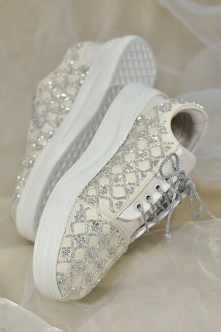 Around Always Off White Gemini Embroidered Sneakers Online at Aza Fashions Around Always_Off White Gemini Embroidered Sneakers _Online_at_Aza_Fashions