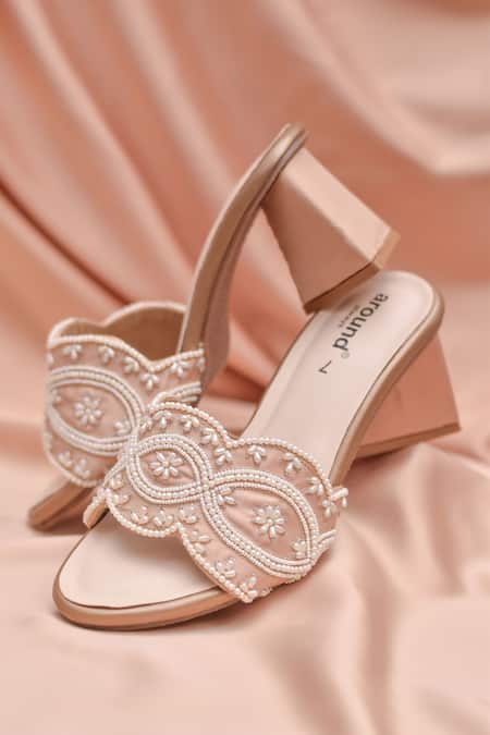 AROUND ALWAYS Rose Gold Pearl Hope Scallop Embroidered Heels 