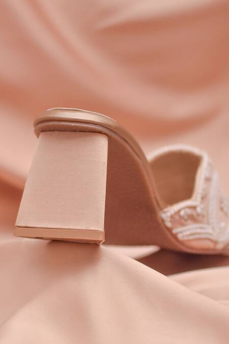 Around Always Rose Gold Pearls Hope Scallop Embroidered Heels Online at Aza Fashions Around Always_Rose Gold Pearls Hope Scallop Embroidered Heels _Online_at_Aza_Fashions