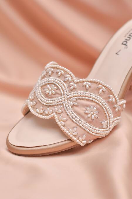 Buy Around Always Rose Gold Pearls Hope Scallop Embroidered Heels Online at Aza Fashions Buy_Around Always_Rose Gold Pearls Hope Scallop Embroidered Heels _Online_at_Aza_Fashions