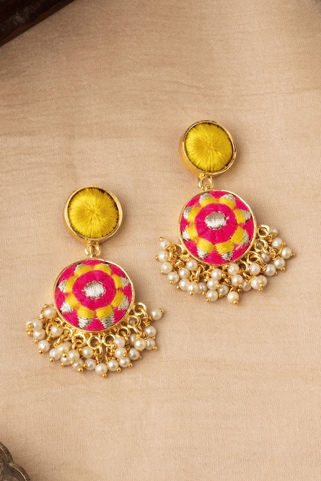 BAUBLE BAZAAR Radiant Flower Embroidered Drop Earrings 