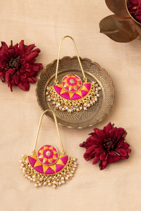 BAUBLE BAZAAR Embroidered Tassel Bali Drop Earrings 