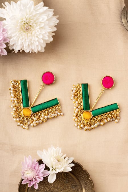 BAUBLE BAZAAR Daffodil Embroidered Dangler Earrings 