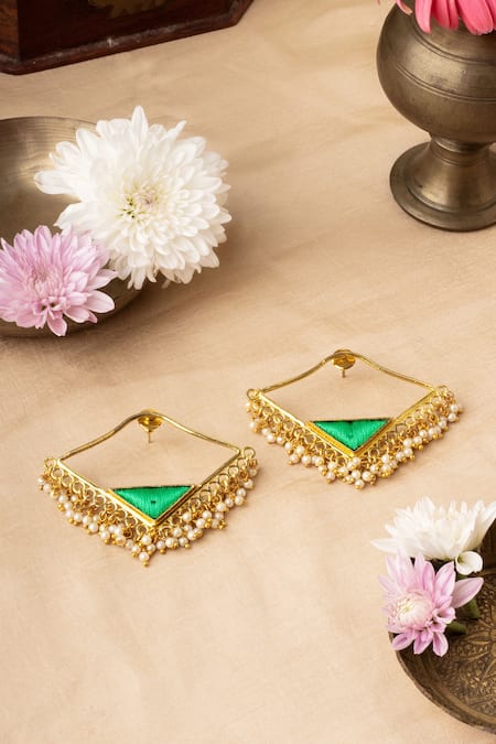 BAUBLE BAZAAR Lime Water Lily Embroidered Earrings 