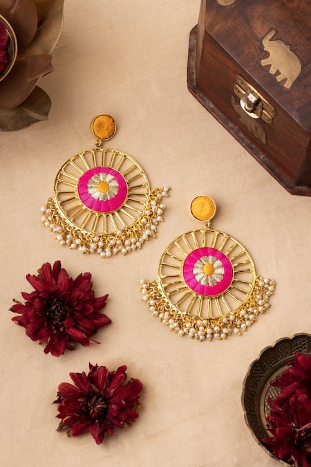 BAUBLE BAZAAR Hibiscus Thread Embroidered Circular Earrings 