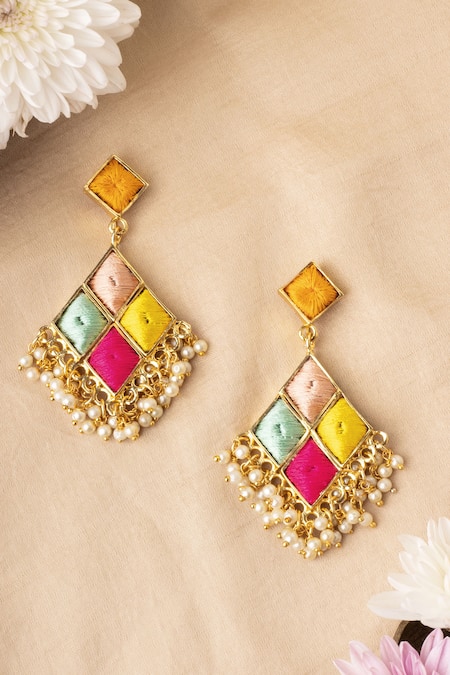 BAUBLE BAZAAR Lily Fantasy Geometric Embroidered Dangler Earrings 