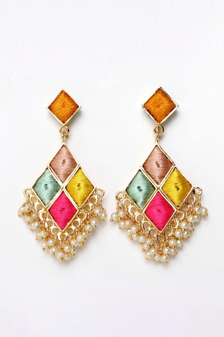 Bauble Bazaar Lily Fantasy Geometric Embroidered Dangler Earrings 