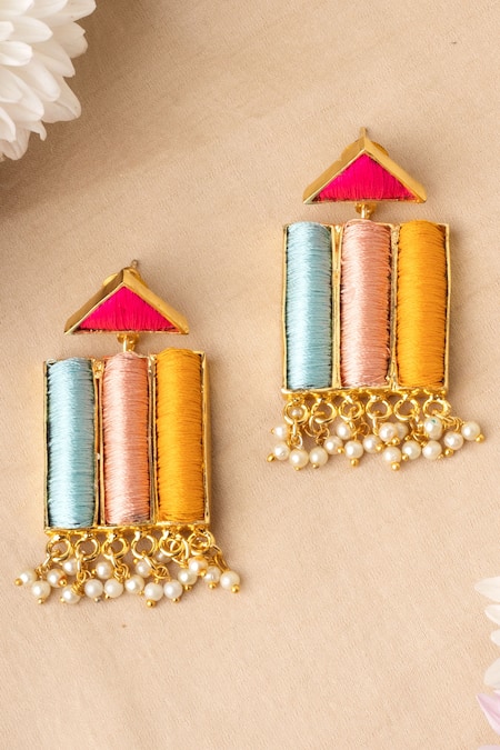 BAUBLE BAZAAR Rainbow Lily Geometric Embroidered Earrings 