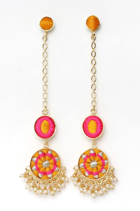 Bauble Bazaar Lotus Embroidered Tiered Earrings 