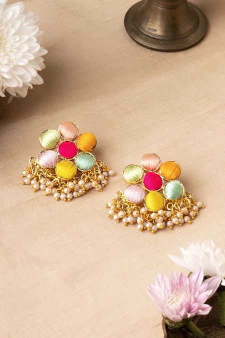 BAUBLE BAZAAR Floral Embroidered Stud Earrings 