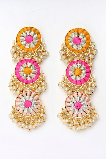 Bauble Bazaar Heliconia Embroidered Tiered Earrings 