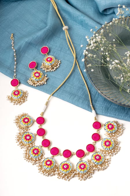 BAUBLE BAZAAR Azure Lotus Necklace Set 