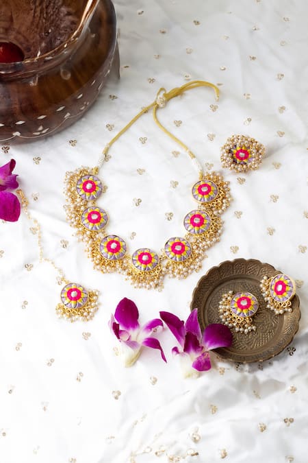 BAUBLE BAZAAR Silk Thread Embroidered Necklace Set 