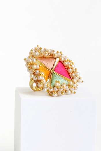 Bauble Bazaar_Multi Color Pearls Starlit Lotus Ring _Online_at_Aza_Fashions
