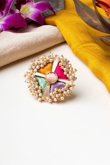 BAUBLE BAZAAR Multi Color Silk Thread Sunrise Lily Ring 