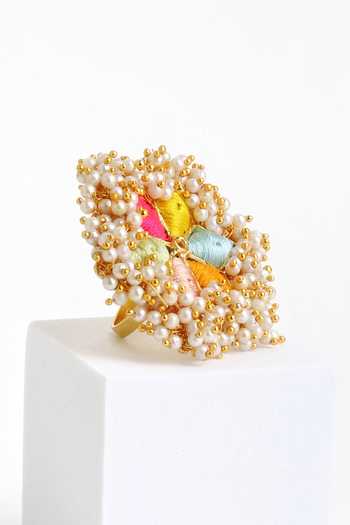 Bauble Bazaar_Multi Color Pearls, Fabric Flowers Magical Fantasy Ring _Online_at_Aza_Fashions