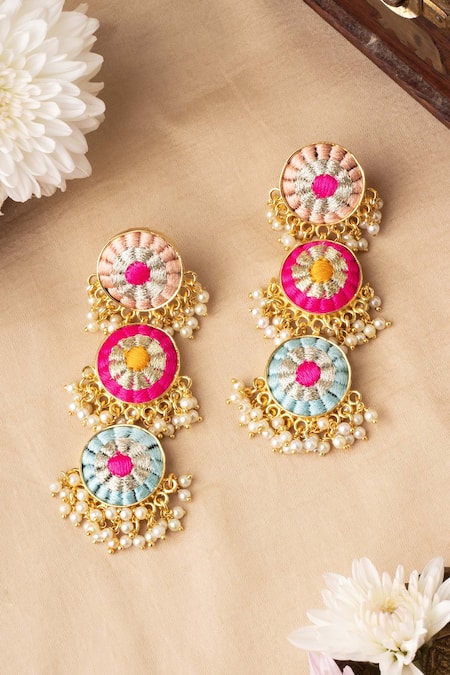 BAUBLE BAZAAR 3 Tier Zari Circular Dangler Earrings 