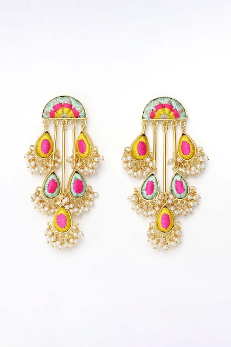 BAUBLE BAZAAR Multi Color Thread Semi Circular Dangling Earrings 