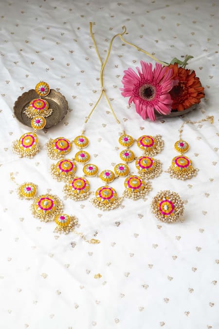 BAUBLE BAZAAR Yellow Thread Bliss Double Layered Necklace 