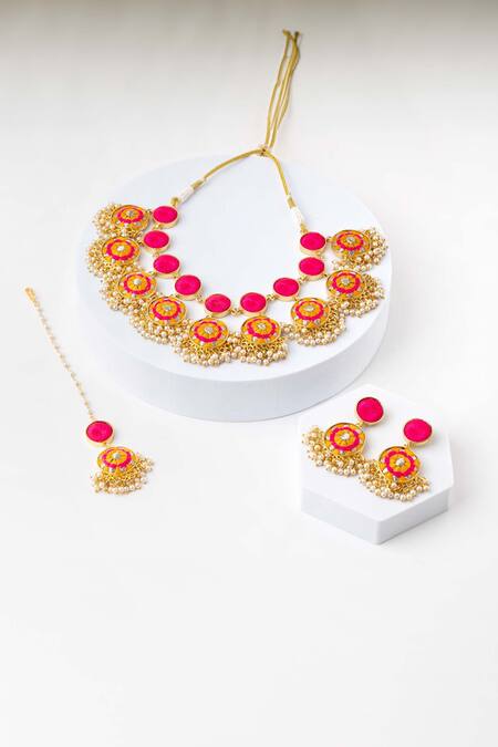 BAUBLE BAZAAR Yellow Thread Sunflower Circular Layered Necklace Set  2