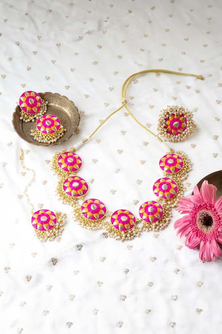 BAUBLE BAZAAR Orchid Circular Motif Necklace Set 