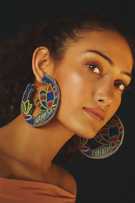 KrutiArts Oh My Gosh Madhubani Lotus Embroidered Hoops 