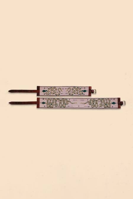 Shop Krutiarts Beige Twister Serpent Hand Embroidered Belt at Aza Fashions Shop_Krutiarts_Beige Twister Serpent Hand Embroidered Belt _at_Aza_Fashions