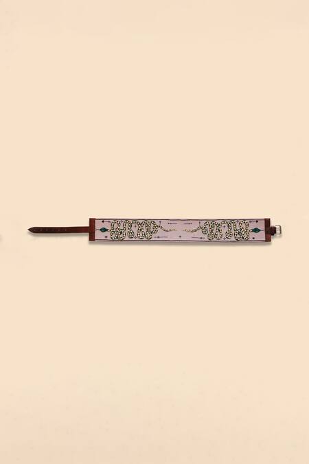 Krutiarts Beige Twister Serpent Hand Embroidered Belt at Aza Fashions Krutiarts_Beige Twister Serpent Hand Embroidered Belt _at_Aza_Fashions