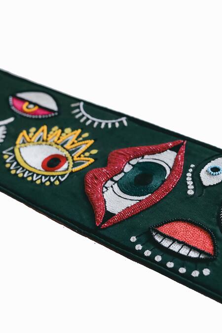 Buy_Krutiarts_Green Silk Thread I Spy Evil Eye Embroidered Belt 