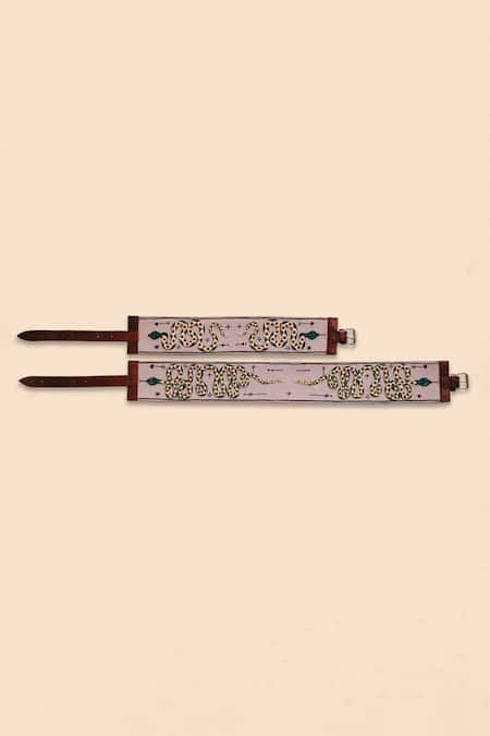 Shop Krutiarts Beige Thread Twister Snake Embroidered Belt at Aza Fashions Shop_Krutiarts_Beige Thread Twister Snake Embroidered Belt _at_Aza_Fashions