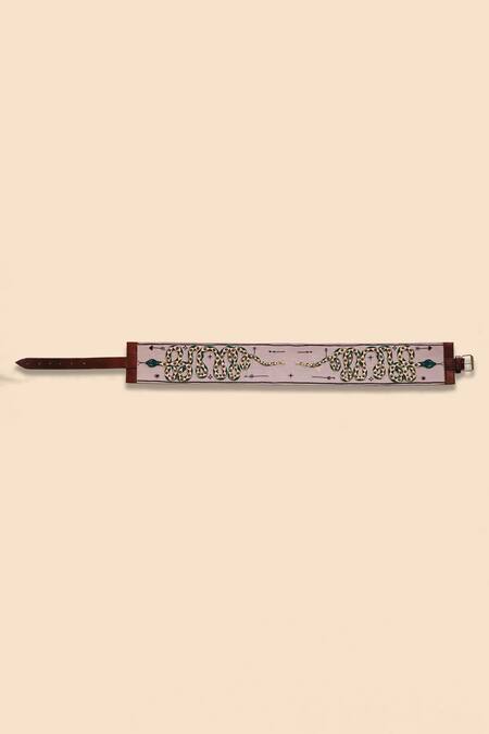 Shop Krutiarts Beige Thread Twister Snake Embroidered Belt Online at Aza Fashions Shop_Krutiarts_Beige Thread Twister Snake Embroidered Belt _Online_at_Aza_Fashions