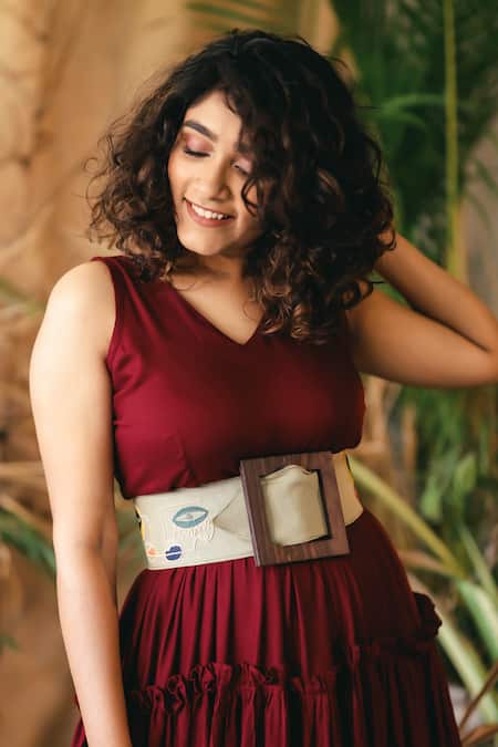 Shop_Krutiarts_Grey Thread Scrabble Embroidered Face Motif Belt _Online_at_Aza_Fashions