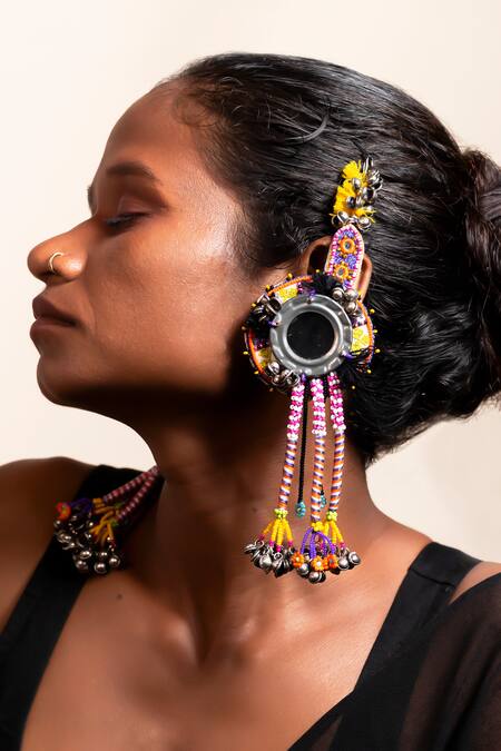 Buy Krutiarts Multi Color Mirrors, Beads, Jabri Thread Embroidered Ghunghroo Tassel Earrings Online at Aza Fashions Buy_Krutiarts_Multi Color Mirrors, Beads, Jabri Thread Embroidered Ghunghroo Tassel Earrings _Online_at_Aza_Fashions