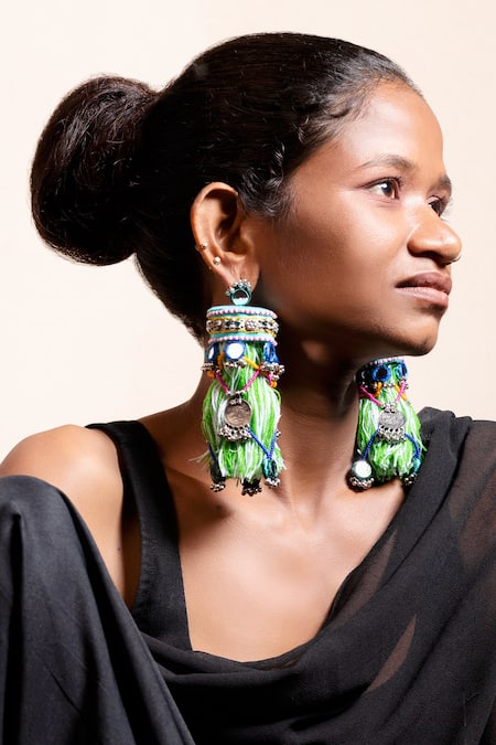 KrutiArts Lavara Embellished Thread Tassel Earrings 