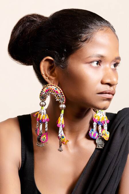 Buy Krutiarts Pink Mirrors, Beads, Gota Patti Mindhi Thread Embroidered Coin Tassel Earrings Online at Aza Fashions Buy_Krutiarts_Pink Mirrors, Beads, Gota Patti Mindhi Thread Embroidered Coin Tassel Earrings _Online_at_Aza_Fashions