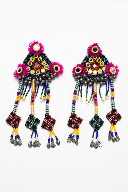Krutiarts Babaal Embroidered Triangular Tassel Earrings 