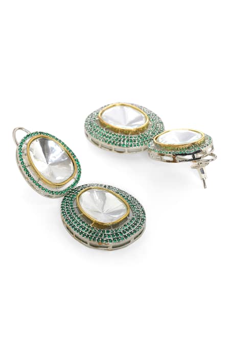 Buy_Ruby Raang_Silver Plated Stones, Diamonds, Zari Kundan Embellished Earrings_Online_at_Aza_Fashions