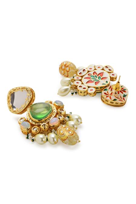 Shop_Ruby Raang_Gold Plated Stones, Beads Maharani Kundan Cutwork Necklace Set_Online_at_Aza_Fashions