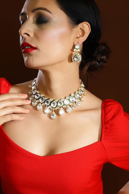 Ruby Raang Maharani Choker With Earrings 