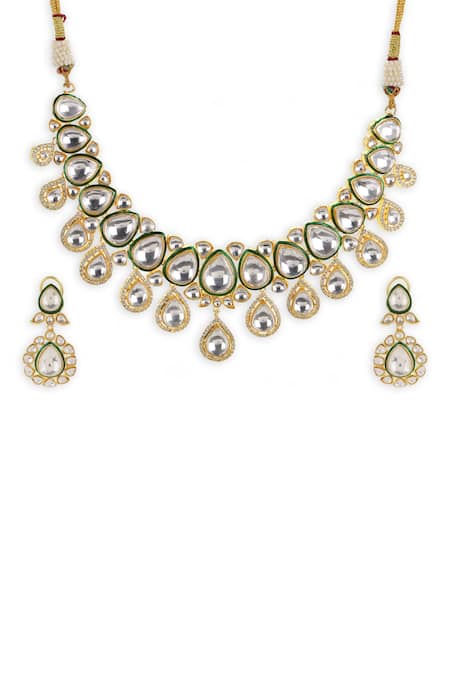 Ruby Raang_Gold Plated Imitation Diamonds Maharani Choker With Earrings _Online_at_Aza_Fashions